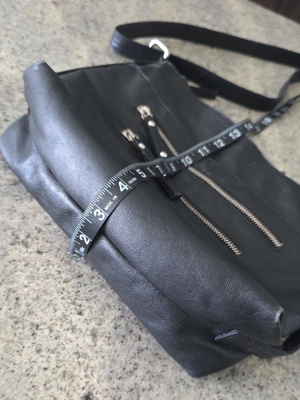 Black Leather Crossbody Bag with Front Zippers - Picture 11 of 12